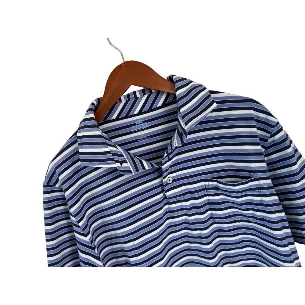 Peter Millar Mountainside Collection Cotton Polo Shirt Blue White Stripes Size M